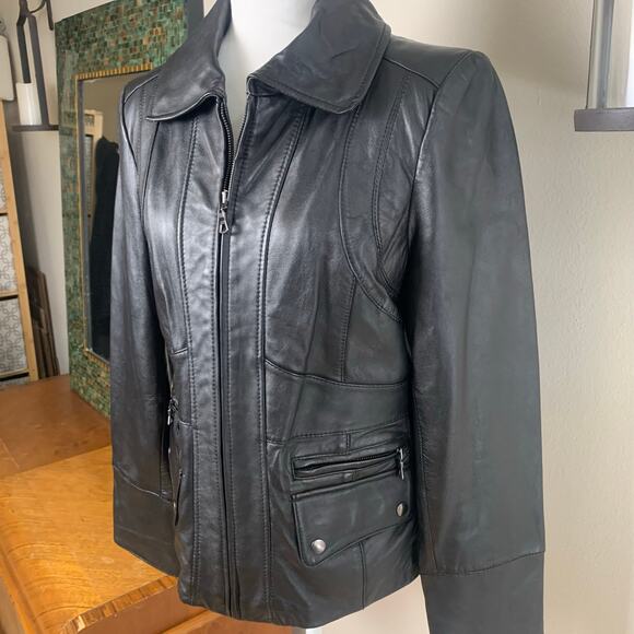 NEW A.n.a Sz L Genuine Buttery Soft Lambskin Leather Moto Jacket Black Full Zip - Picture 2 of 13